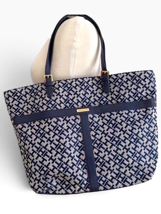Tommy Hilfiger Handbags - Tommy Hilfiger Navy &White Geometric Tote Bag/purse vegan Leather monogram large